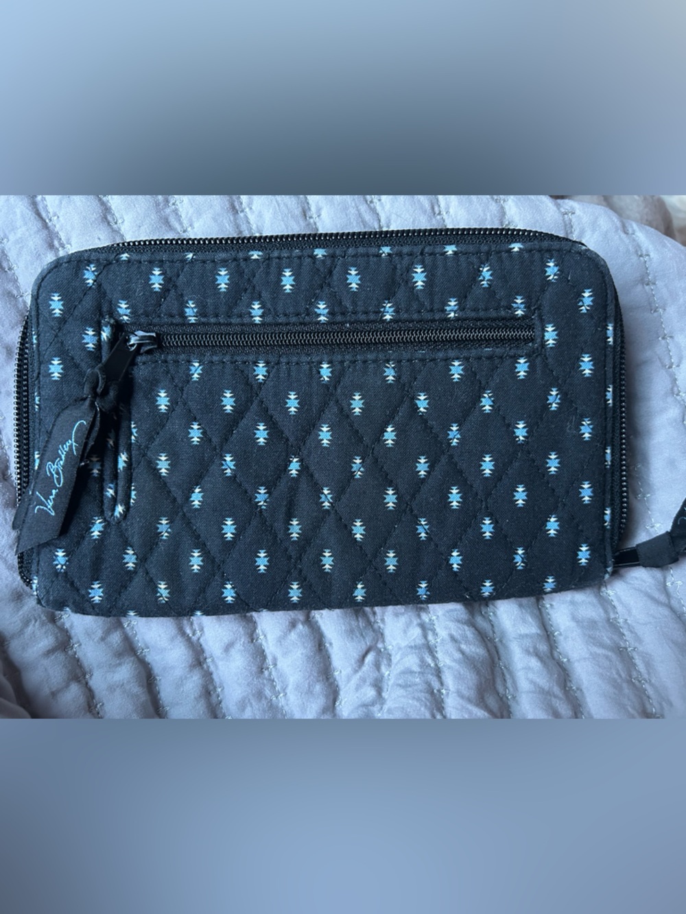 Vera Bradley Black Wallet with Blue and White Accent Pattern